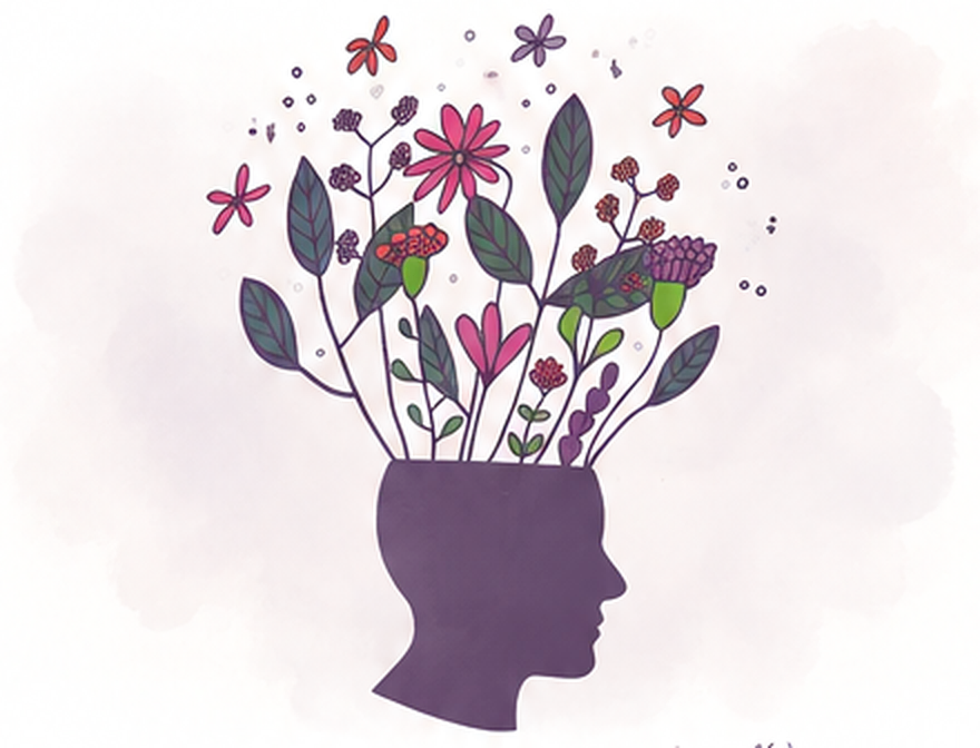 Illustration : un profil d’où s’épanouit un bouquet de fleurs colorées